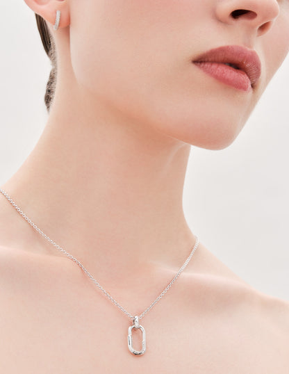 Pavé Link Pendant Necklace in Silver