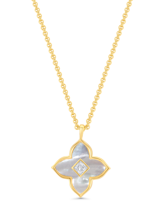 Mother-Of-Pearl Clover Pendant Necklace In Gold