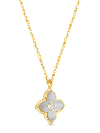 Mother-Of-Pearl Clover Pendant Necklace In Gold