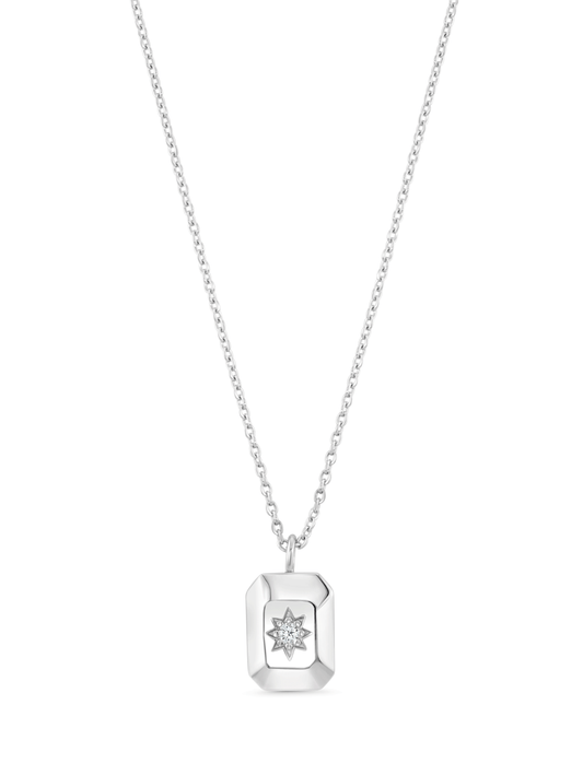 Celestial Star Tag Pendant Necklace in Silver