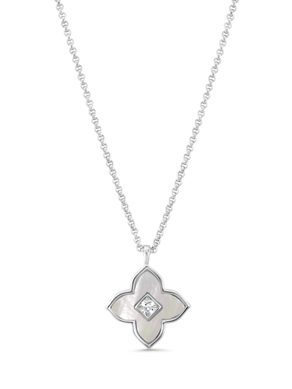 Red Mother-Of-Pearl Clover Pendant Necklace In Silver