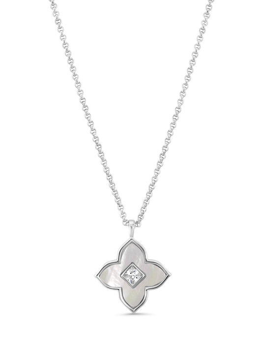 Red Mother-Of-Pearl Clover Pendant Necklace In Silver