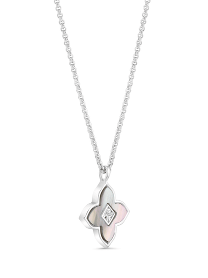 Red Mother-Of-Pearl Clover Pendant Necklace In Silver