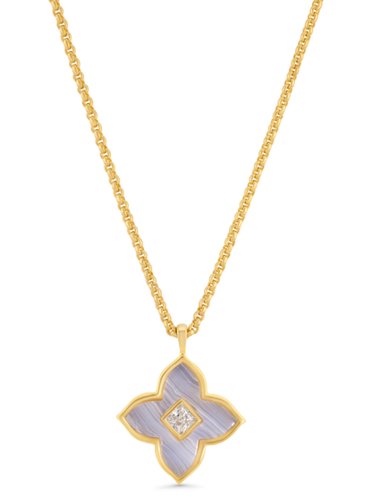 Blue Primrose Clover Pendant Necklace In Gold