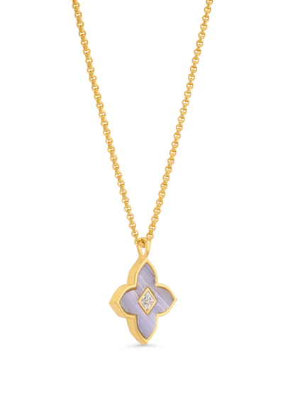Blue Primrose Clover Pendant Necklace In Gold