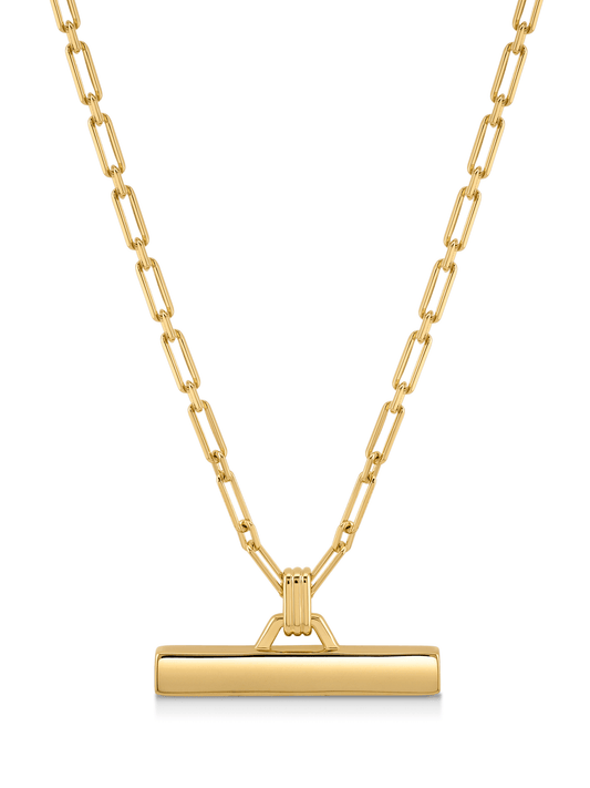 Square T-Bar Pendant Necklace in Gold