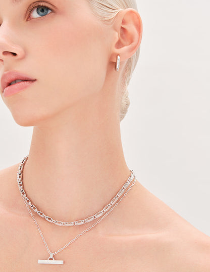 Square T-Bar Pendant Necklace in Silver