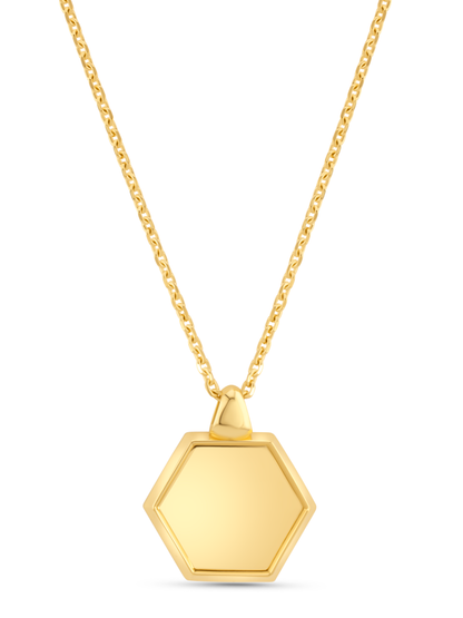 Hexagonal Disc Pendant Necklace in Gold