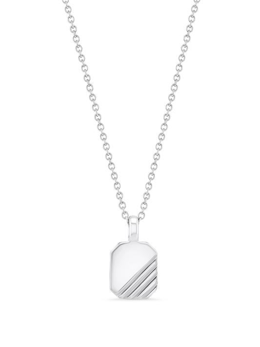 Detailed Tag Pendant Necklace In Silver