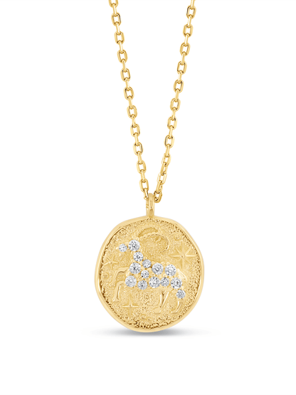 Aries Horoscope Pendant Necklace In Gold