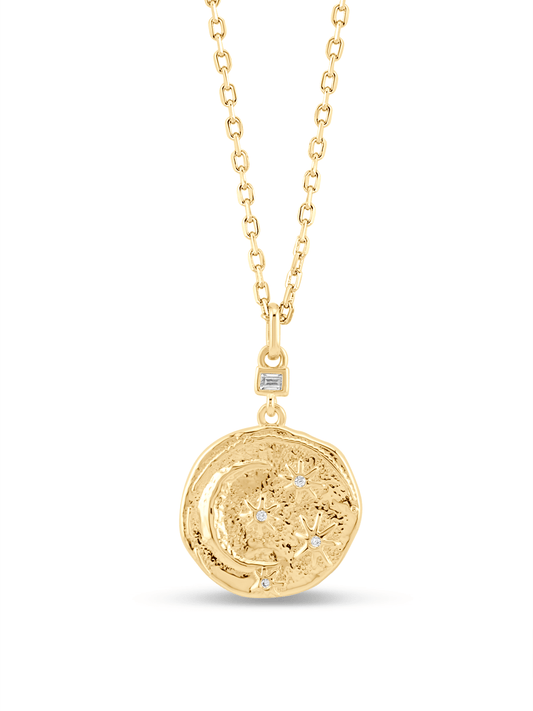 Celestial Hammered Coin Pendant Necklace In Gold