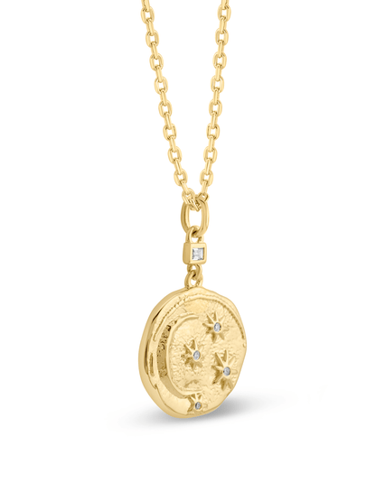 Celestial Hammered Coin Pendant Necklace In Gold