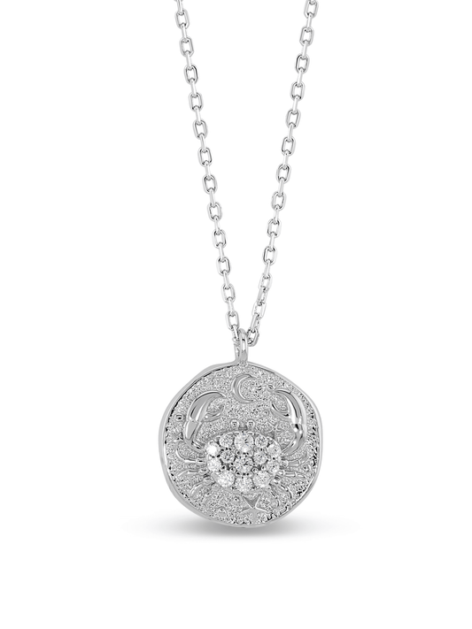Cancer Horoscope Pendant Necklace In Silver