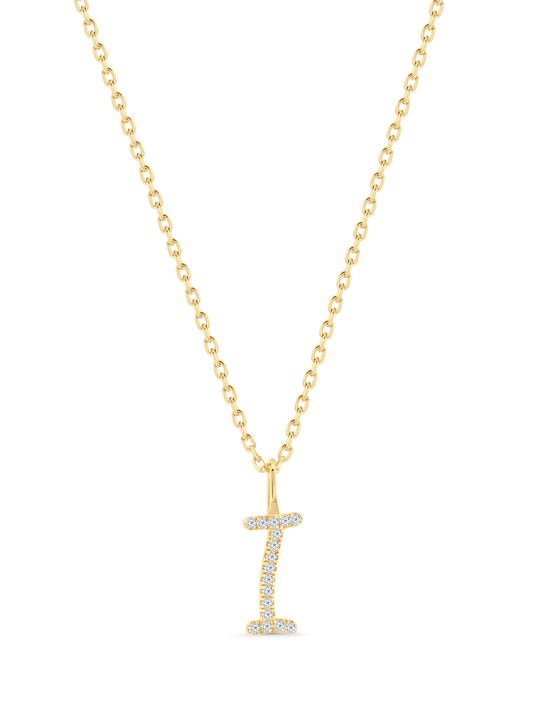 PAVÉ I INITIAL PENDANT NECKLACE IN GOLD