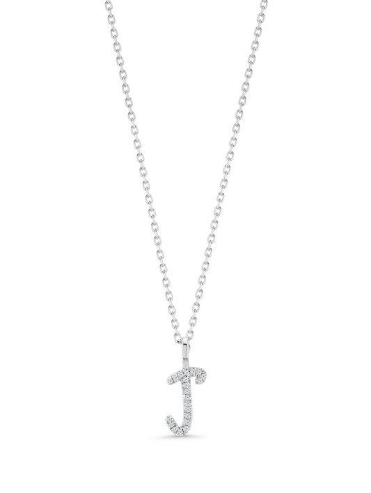 Pavé J Initial Necklace in Silver
