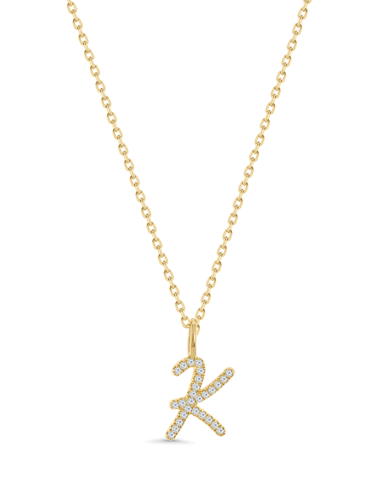 PAVÉ K INITIAL PENDANT NECKLACE IN GOLD