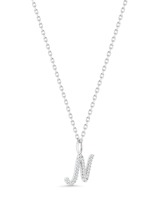 Pavé N Initial Pendant Necklace In Silver