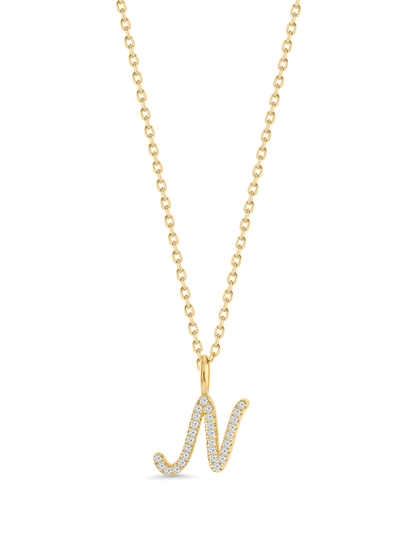 Pavé N Initial Pendant Necklace In Gold