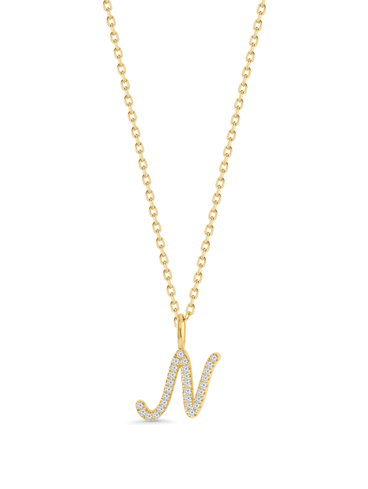 Pavé N Initial Pendant Necklace In Gold