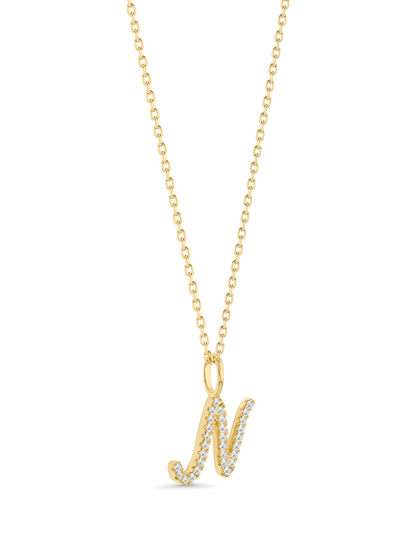 Pavé N Initial Pendant Necklace In Gold