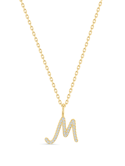 Pavé M Initial Pendant Necklace In Gold