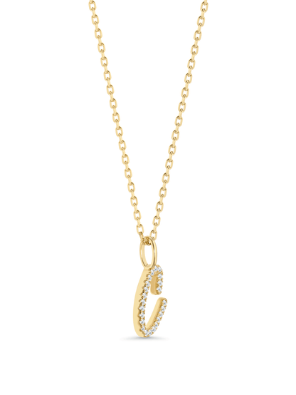 Pavé C Initial Pendant Necklace In Gold