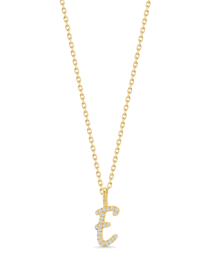 Pavé E Initial Pendant Necklace In Gold
