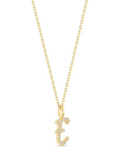 Pavé E Initial Pendant Necklace In Gold