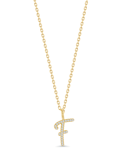 Pavé F Initial Pendant Necklace In Gold