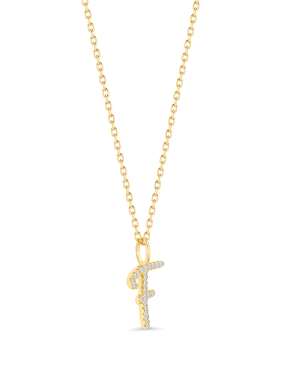 Pavé F Initial Pendant Necklace In Gold