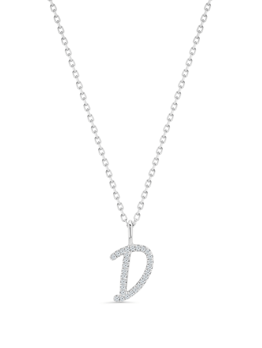 PAVÉ D INITIAL PENDANT NECKLACE IN SILVER