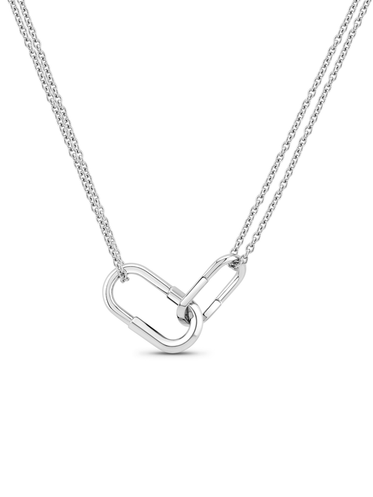 Double Chain & Link Necklace in Silver