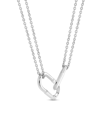 Double Chain & Link Necklace in Silver