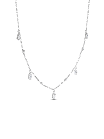 Celestial Navette Drop Station Necklace In Silver