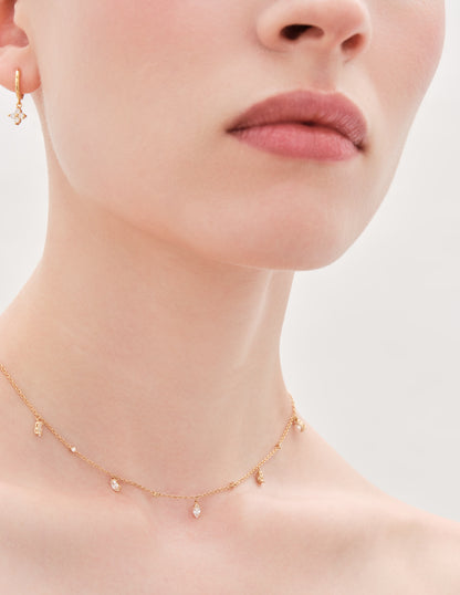 Celestial Navette Drop Station Necklace In Gold