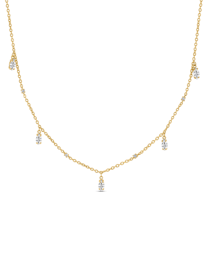 Celestial Navette Drop Station Necklace In Gold