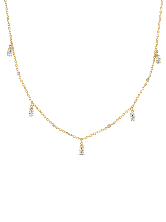 Celestial Navette Drop Station Necklace In Gold