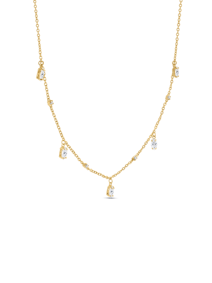 Celestial Navette Drop Station Necklace In Gold