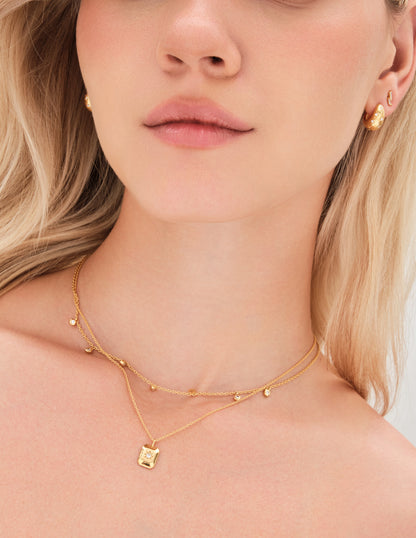 Celestial Bezel Crystal Station Necklace In Gold