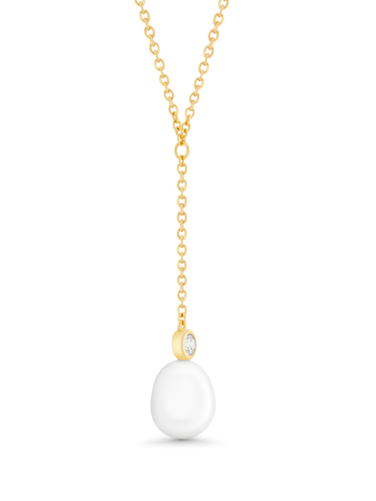 Freshwater Pearl Drop Chain Necklace In Gold