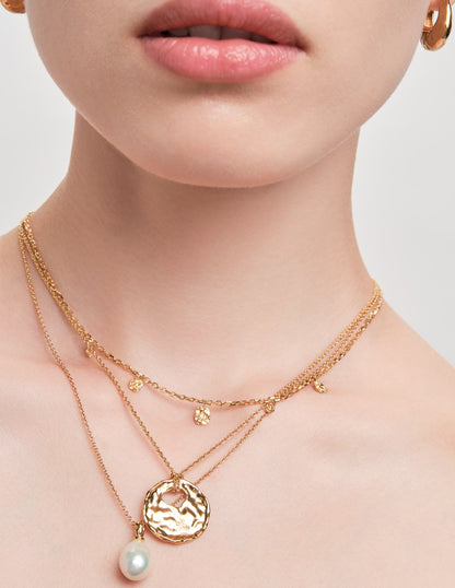 Aurum Textured Disc Drop Chain Necklace In Gold