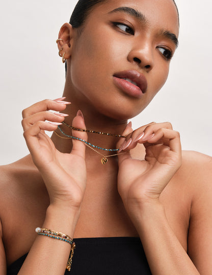 Tigers Eye Beaded Necklace In Gold