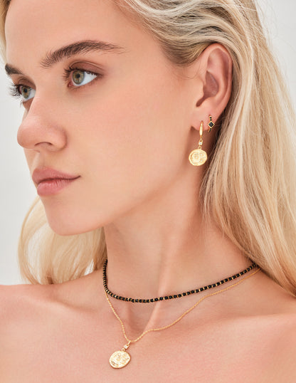 Black & Gold Beaded Necklace In Gold