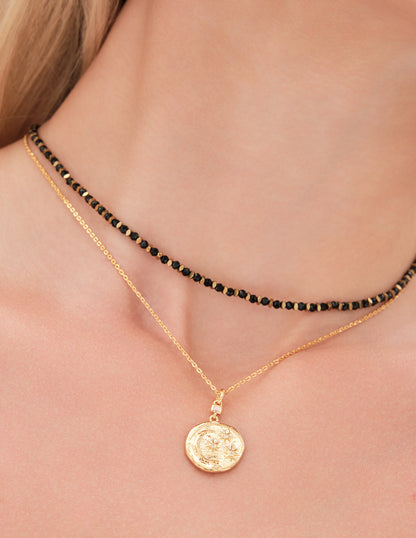 Black & Gold Beaded Necklace In Gold
