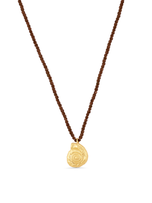 SANDSTONE BEADED SHELL NECKLACE IN GOLD