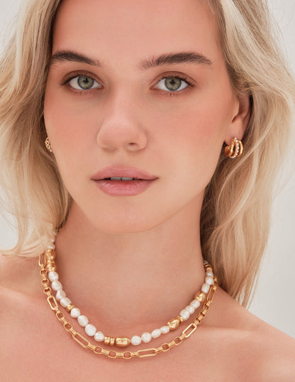 Pebble Pearl & Gold Necklace