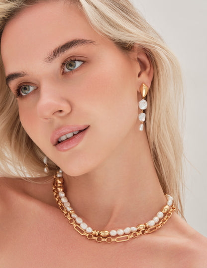 Pebble Pearl & Gold Necklace