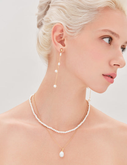 Celestial Seed Pearl Beaded Necklace In Gold