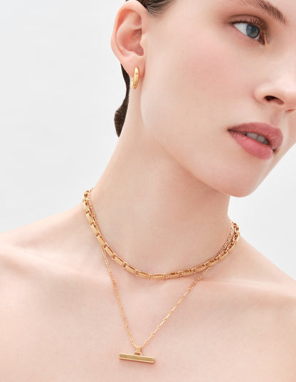 Ridged Round Link Chain Necklace in Gold