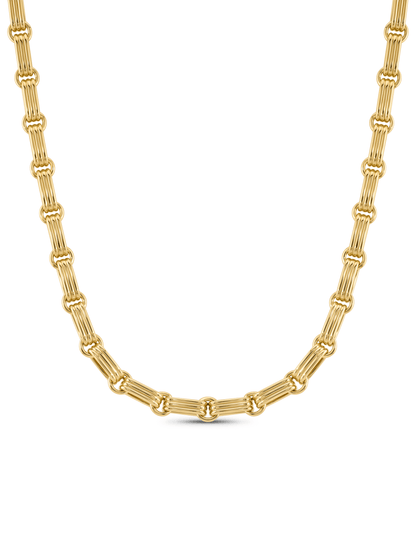 Ridged Round Link Chain Necklace in Gold